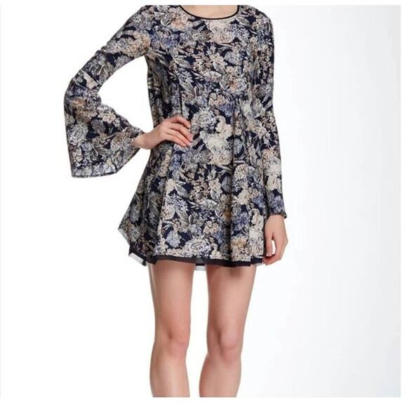 Rossmore Adele Dress Long Sleeve Floral Bell Sleeve Flare Small Blue NEW WITH TA - Picture 1 of 8